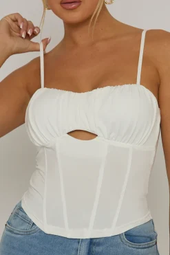 Rebellious Fashion White Boned Strappy Corset Top - Edita