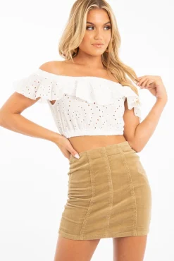Rebellious Fashion White Broderie Lace Bardot Crop Top - Jaidy