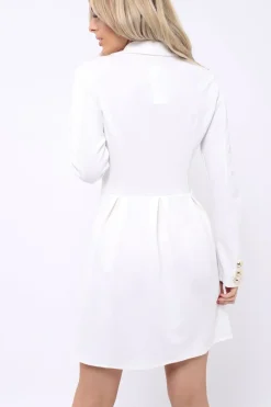 Rebellious Fashion White Button Detail Blazer Dress - Kayleigh