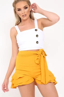 Rebellious Fashion White Button Detail Crop Top - Amory