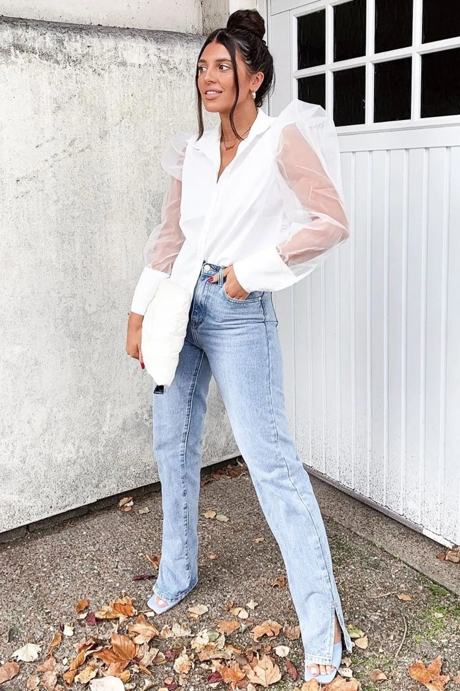 Rebellious Fashion White Button Front Sheer Long Sleeve Shirt - Fay