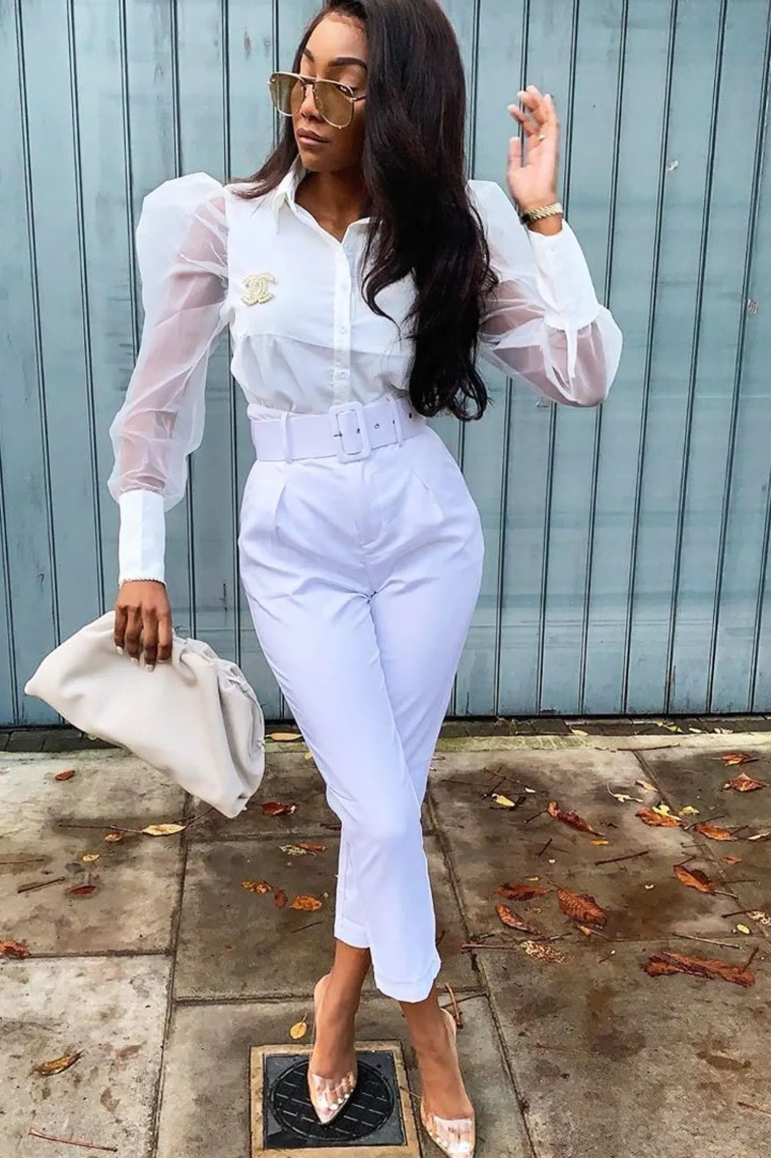 Rebellious Fashion White Button Front Sheer Long Sleeve Shirt - Fay