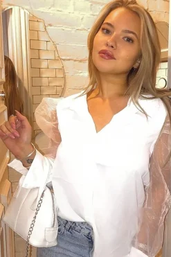 Rebellious Fashion White Button Front Sheer Long Sleeve Shirt - Fay