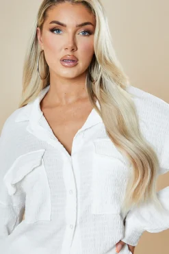 Rebellious Fashion White Button Up Front Shirt & Shorts Co-ord Set - Hoshi