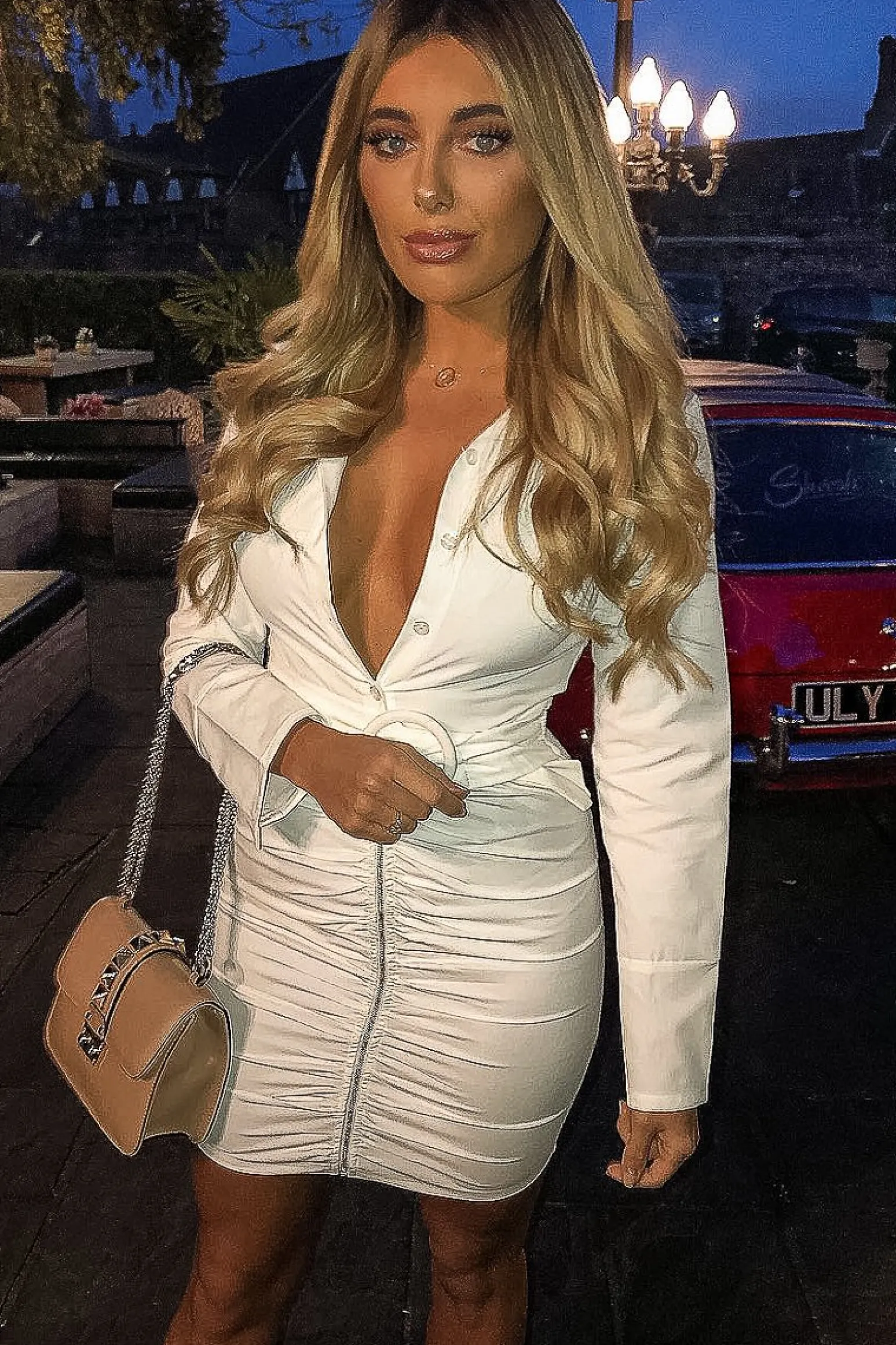 Rebellious Fashion White Button Zip Detail Belted Shirt Dress - Arabelle