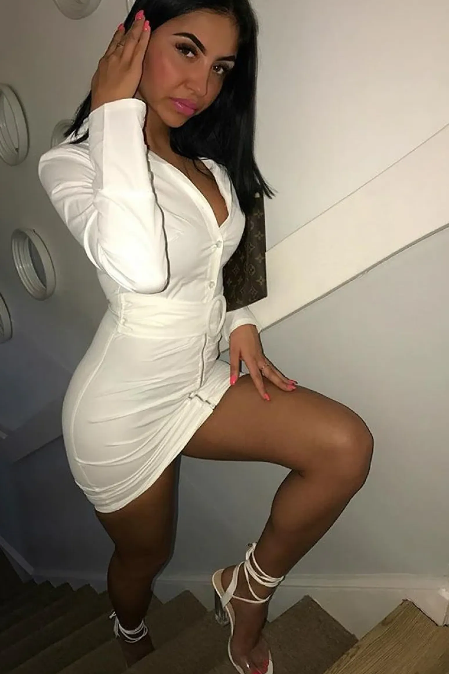 Rebellious Fashion White Button Zip Detail Belted Shirt Dress - Arabelle