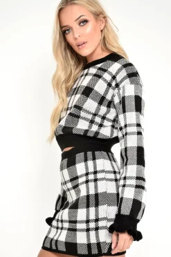 Rebellious Fashion White Check Knit Mini Skirt - Crissy