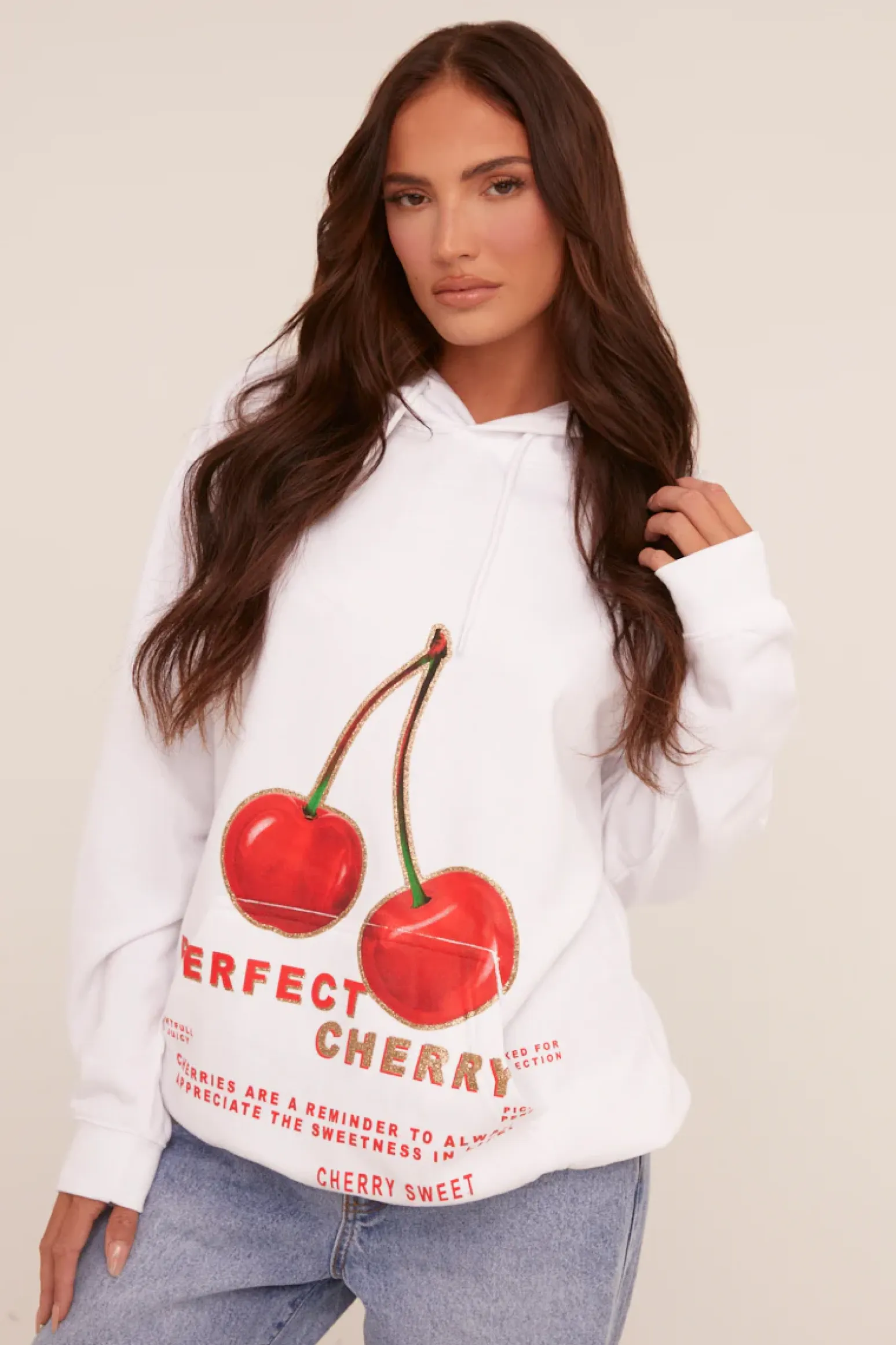 Rebellious Fashion White Cherry Print Oversized Hoodie - Molly