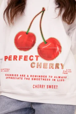 Rebellious Fashion White Cherry Print Oversized Hoodie - Molly
