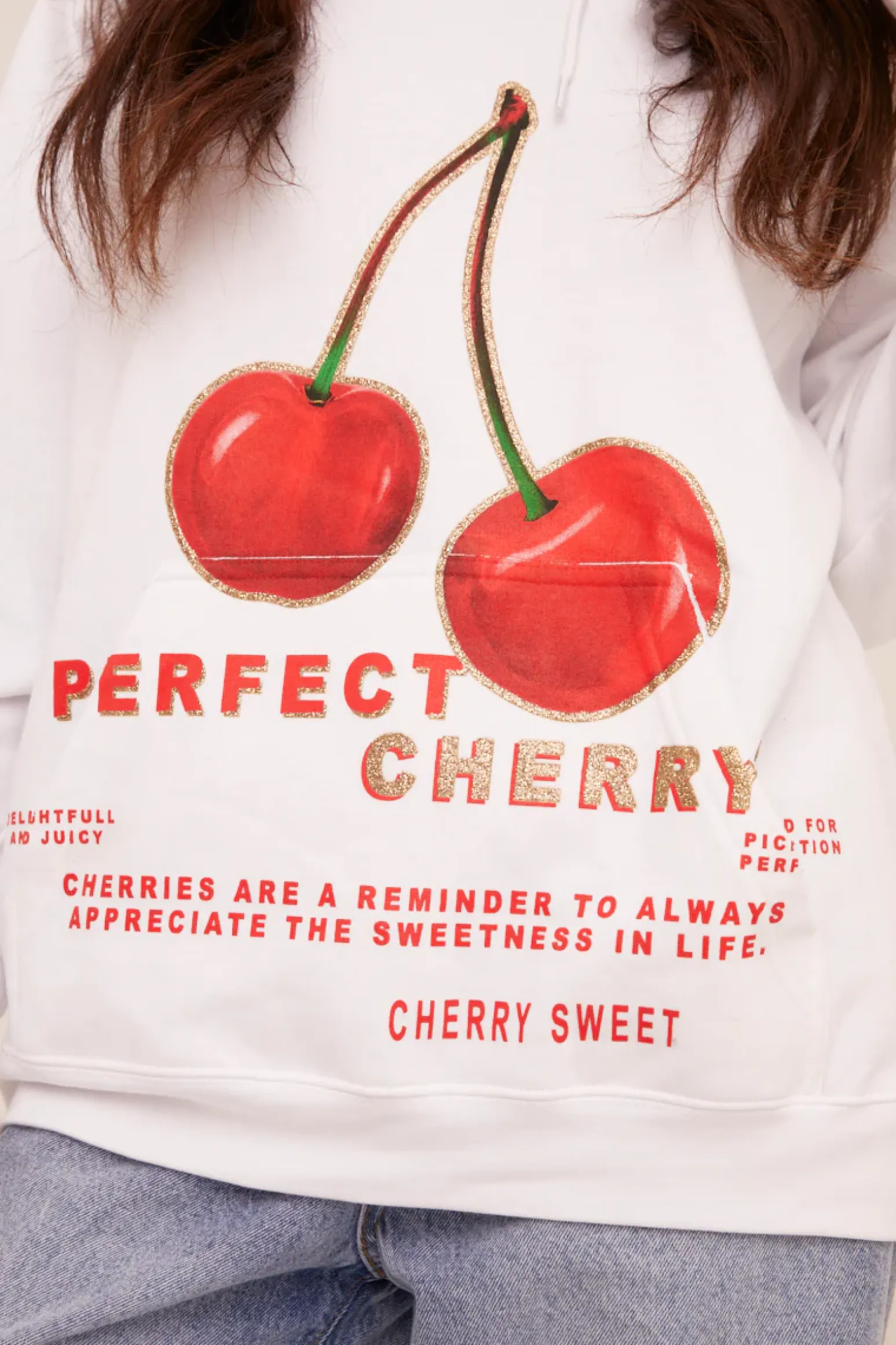 Rebellious Fashion White Cherry Print Oversized Hoodie - Molly