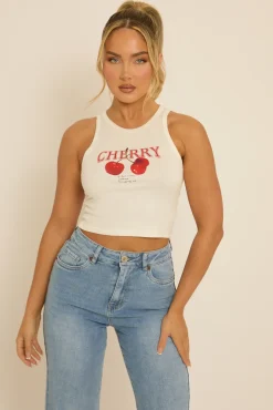 Rebellious Fashion White Cherry Vest Top - Sam