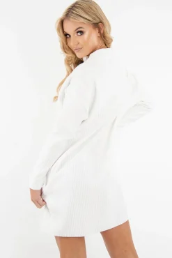 Rebellious Fashion White Chunky Rib Slash Neck Jumper Dress - Kameron