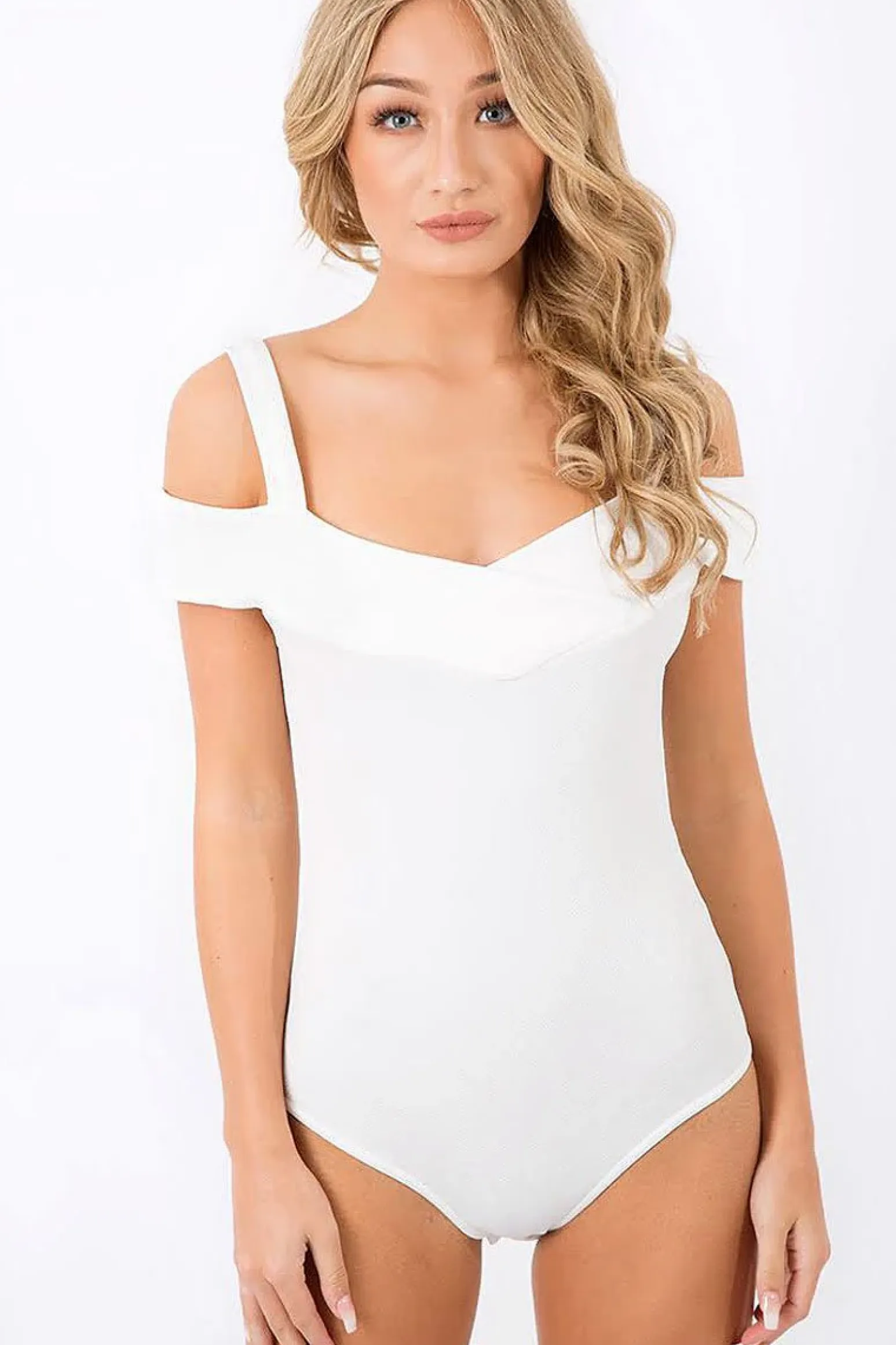 Rebellious Fashion White Cold Shoulder Bodysuit - Ria