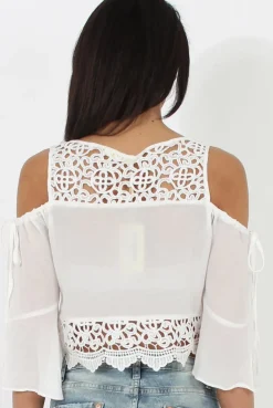 Rebellious Fashion White Cold Shoulder Crochet Crop Top - Carlene