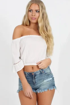 Rebellious Fashion White Cold Shoulder Crop Top - Lola