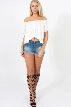 Rebellious Fashion White Cold Shoulder Crop Top - Romy