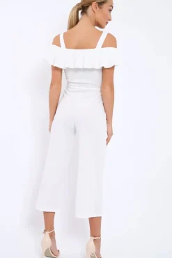 Rebellious Fashion White Cold Shoulder Jumpsuit - Linora