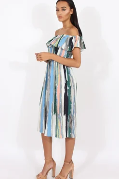 Rebellious Fashion White Colourful Stripe Bardot Culotte Jumpsuit - Kathy