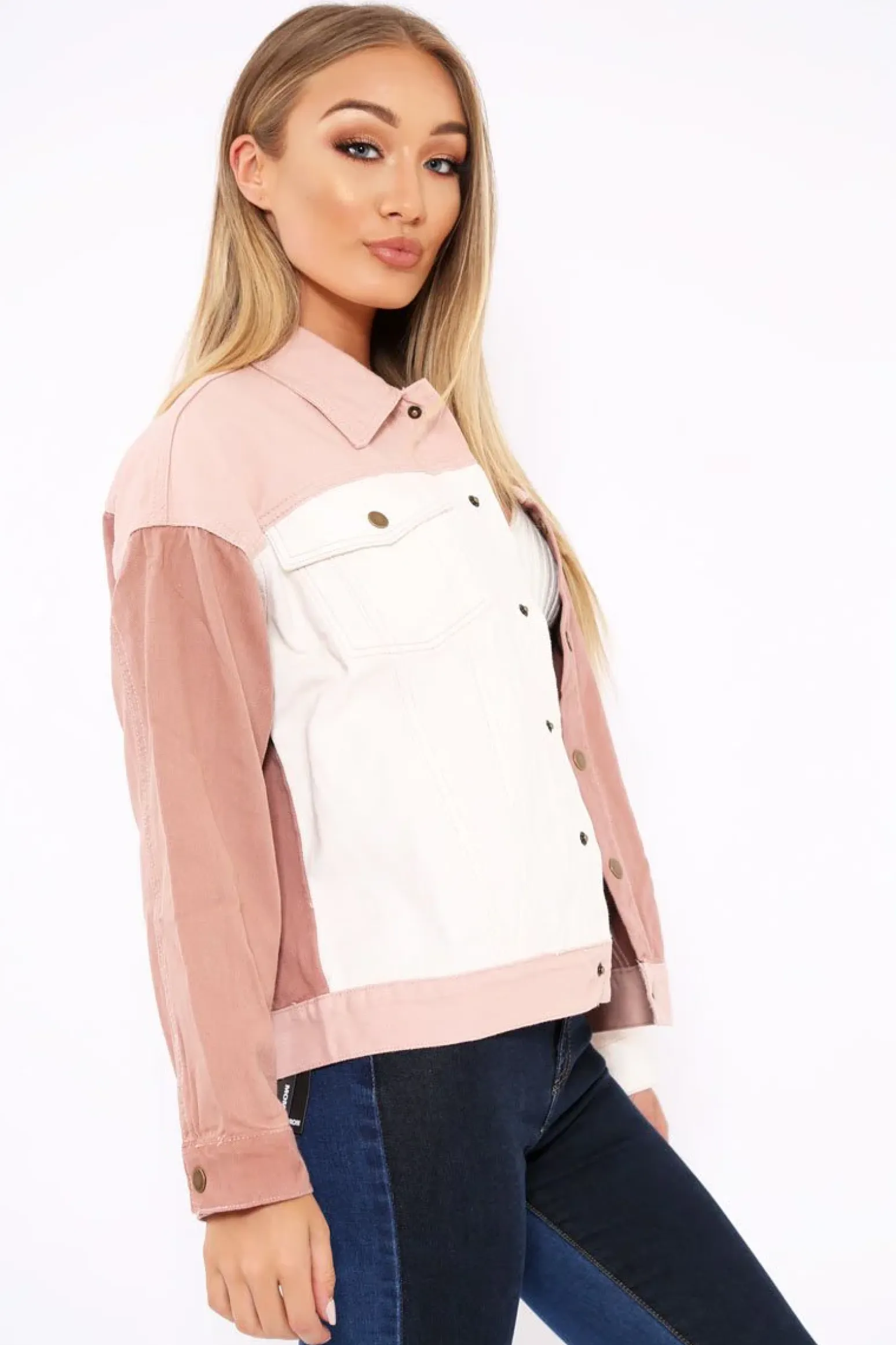Rebellious Fashion White Contrast Oversized Denim Jacket - Keeli