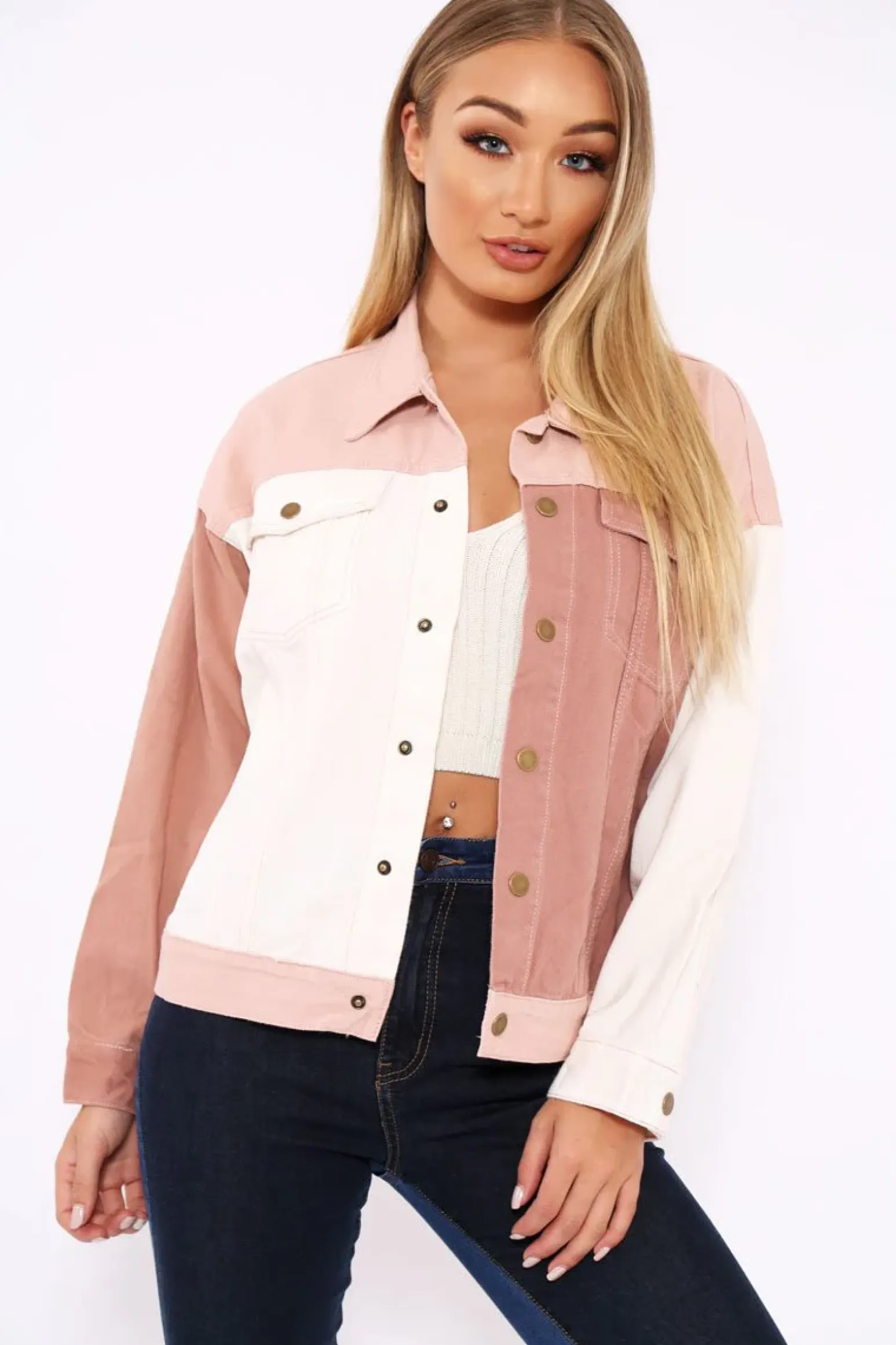 Rebellious Fashion White Contrast Oversized Denim Jacket - Keeli