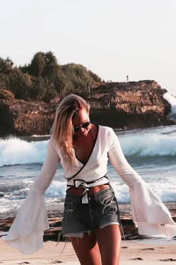 Rebellious Fashion White Contrast Trim Tie Front Crop Top - Jaxy