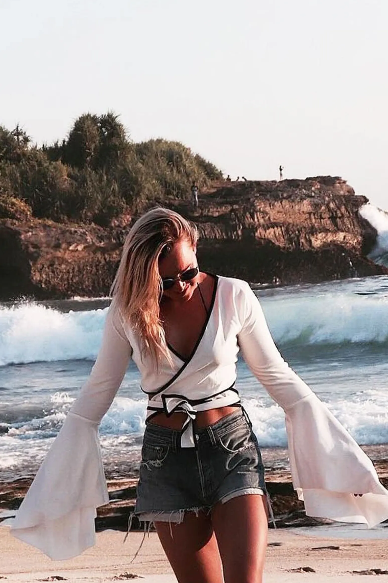 Rebellious Fashion White Contrast Trim Tie Front Crop Top - Jaxy