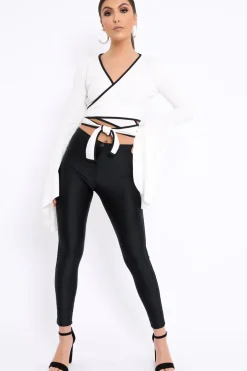 Rebellious Fashion White Contrast Trim Tie Front Crop Top - Jaxy