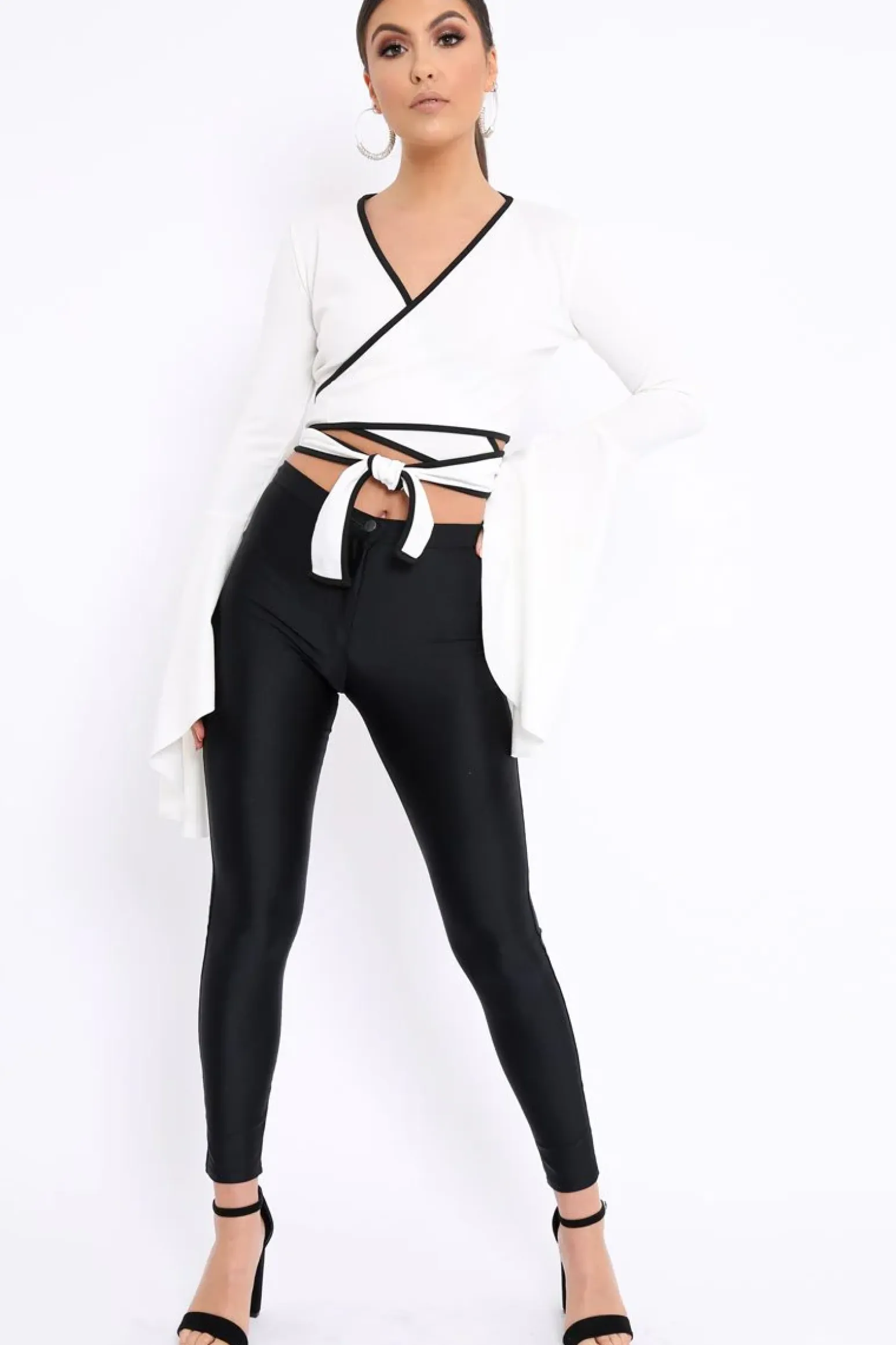 Rebellious Fashion White Contrast Trim Tie Front Crop Top - Jaxy