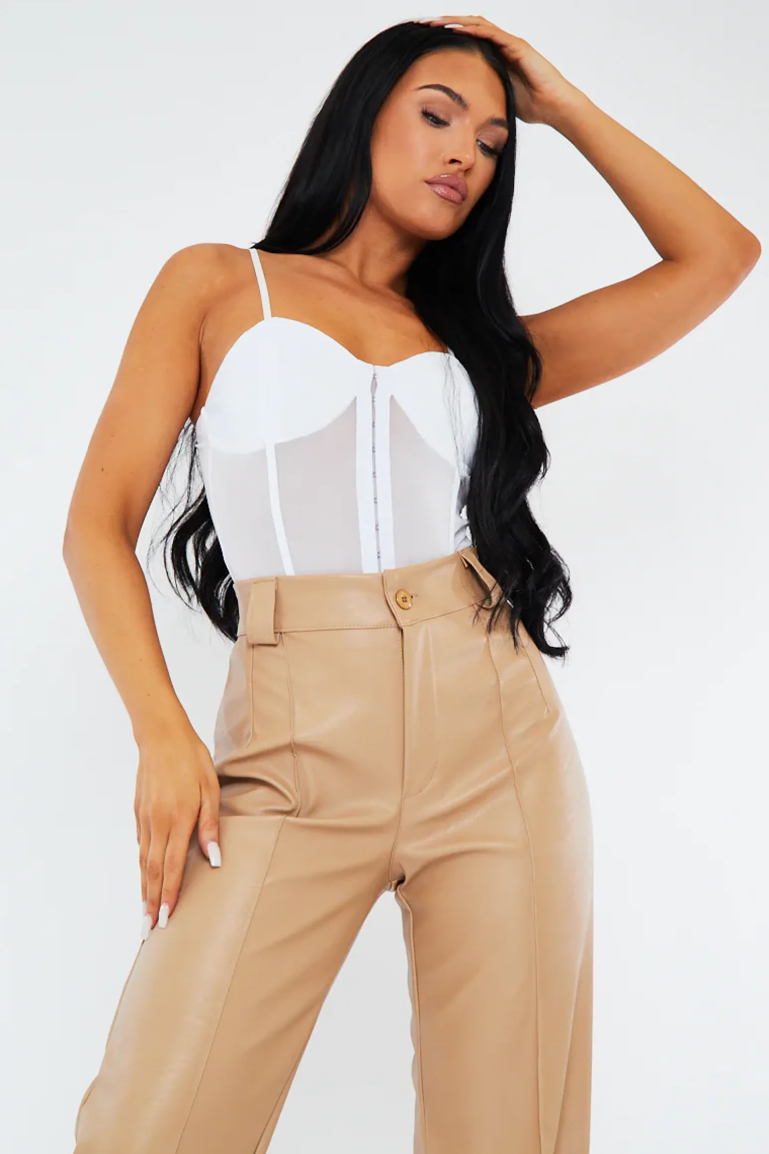Rebellious Fashion White Corset Mesh Bodysuit - Liela