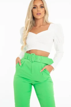Rebellious Fashion White Crepe Sweetheart Puff Sleeve Crop Top - Porsha