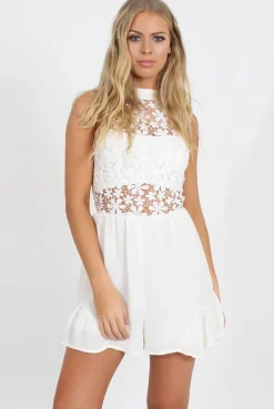 Rebellious Fashion White Crochet Lace Top Playsuit - Clarissa