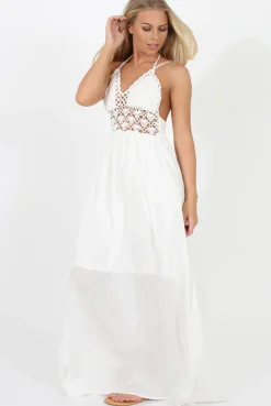 Rebellious Fashion White Crochet Maxi Dress - Beverly