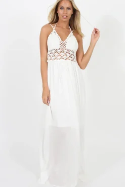 Rebellious Fashion White Crochet Maxi Dress - Beverly
