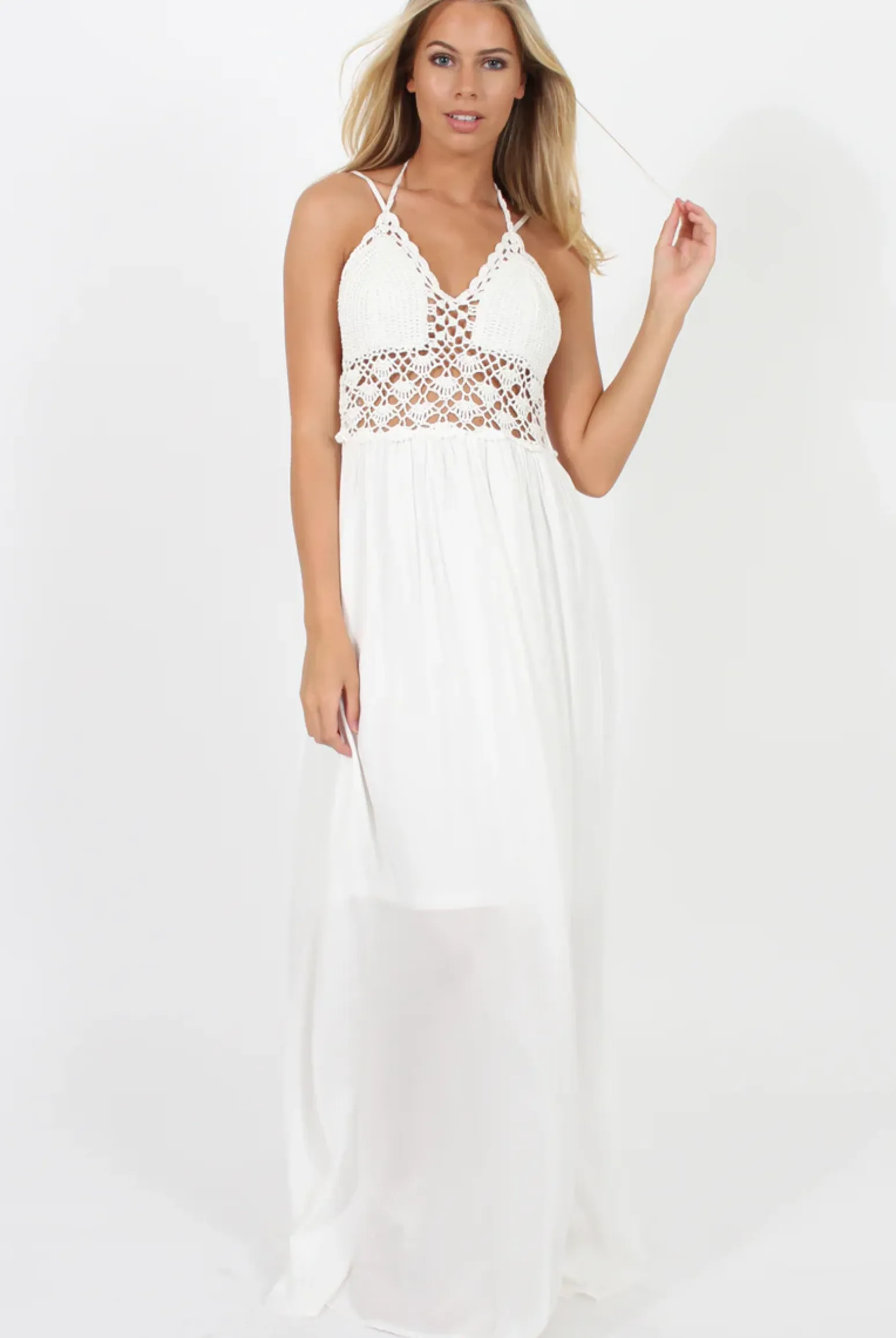Rebellious Fashion White Crochet Maxi Dress - Beverly