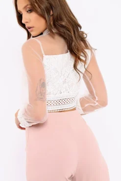 Rebellious Fashion White Crochet Mesh Crop Top - Ayana