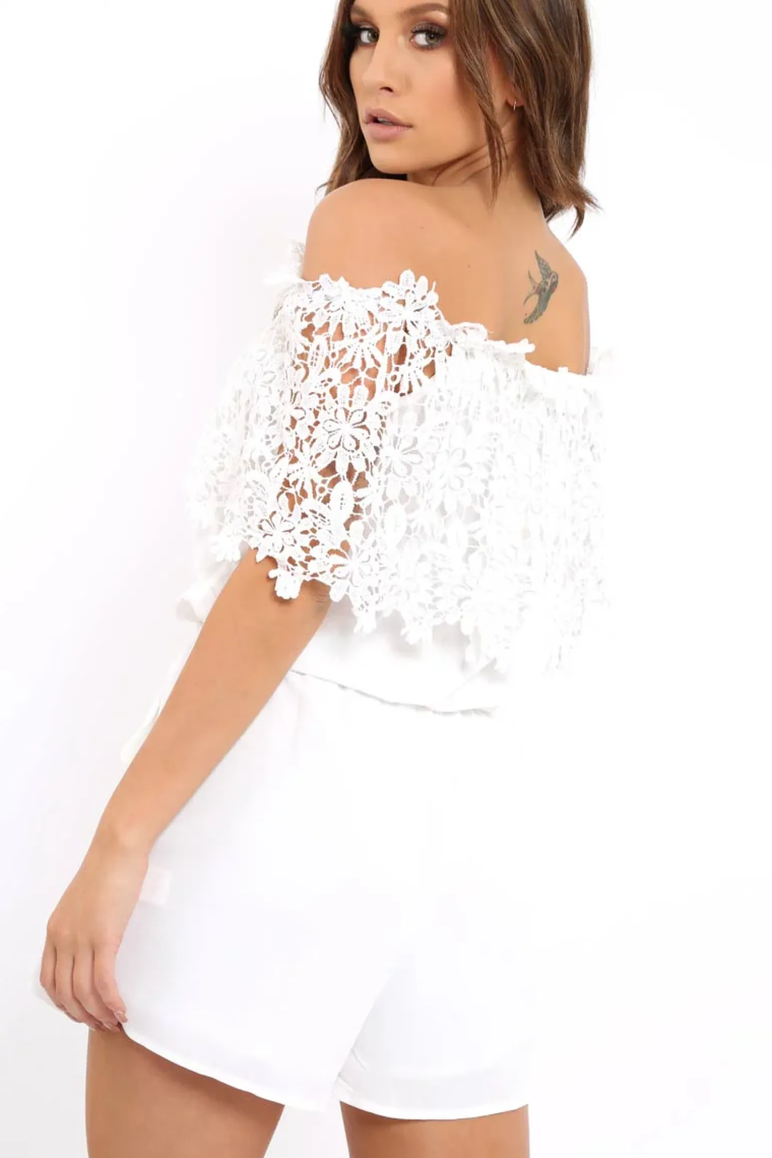 Rebellious Fashion White Crochet Playsuit - Bec