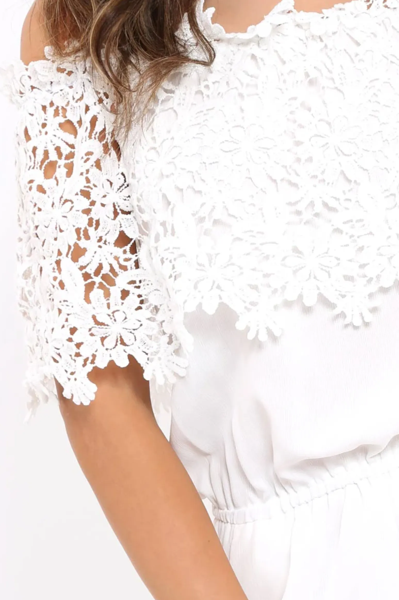Rebellious Fashion White Crochet Playsuit - Bec