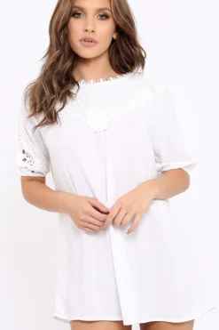 Rebellious Fashion White Crochet Shift Dress - Tarria