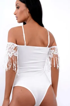 Rebellious Fashion White Crochet Tassel Bodysuit - Chelsea