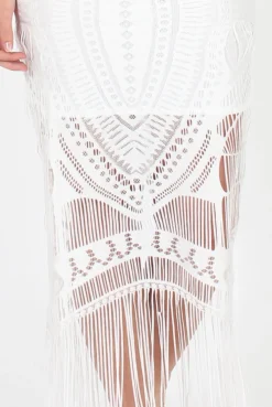 Rebellious Fashion White Crochet Tassel Skirt - Faye