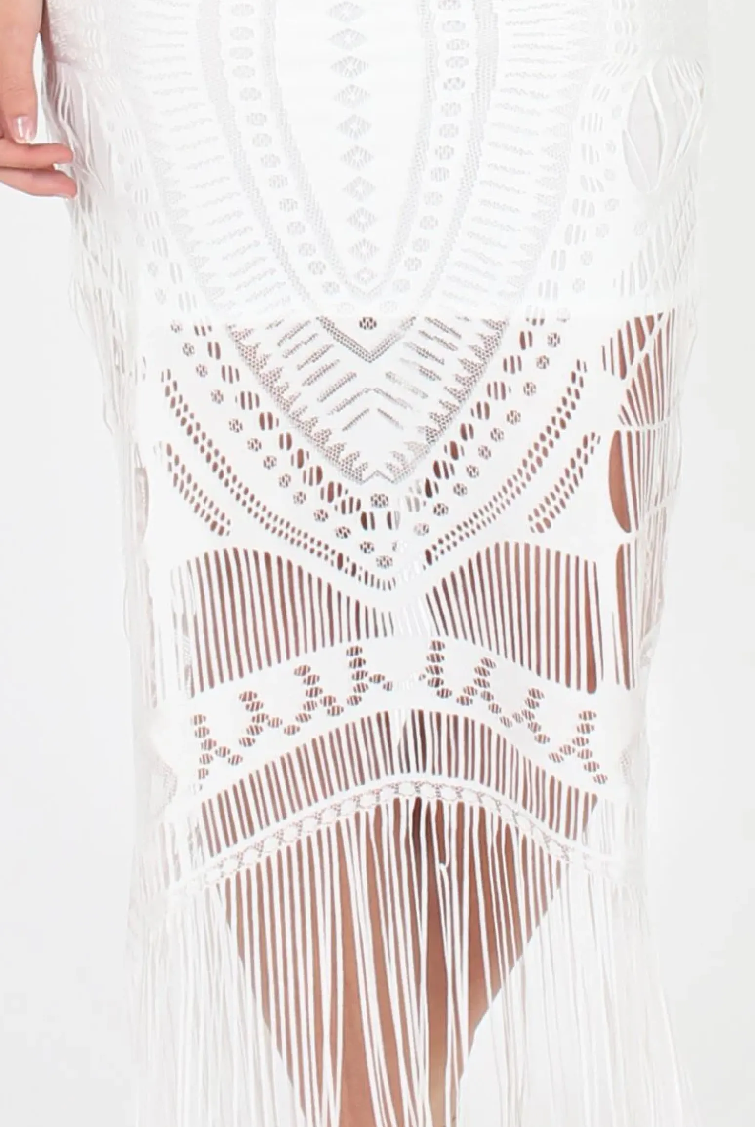 Rebellious Fashion White Crochet Tassel Skirt - Faye