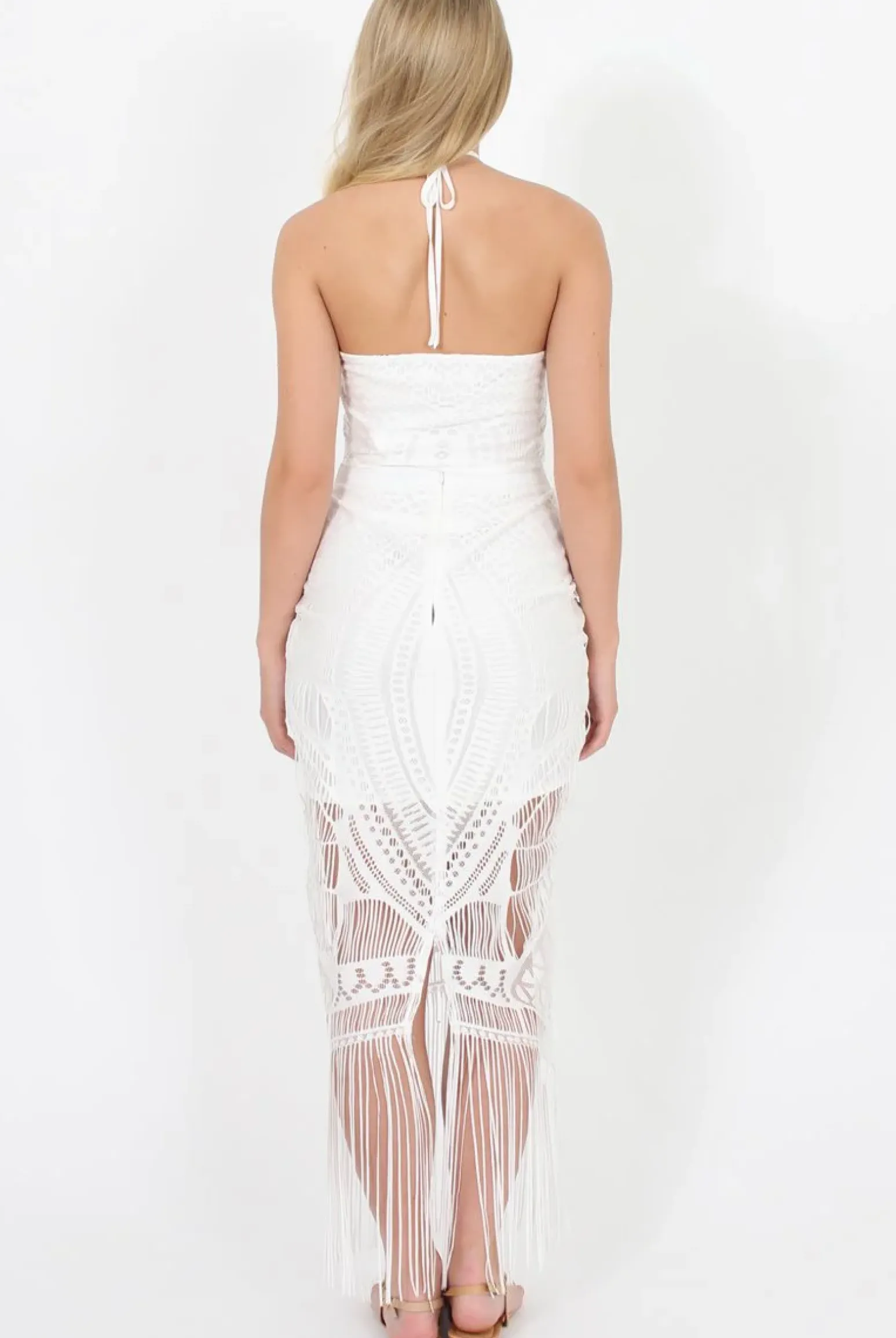 Rebellious Fashion White Crochet Tassel Skirt - Faye