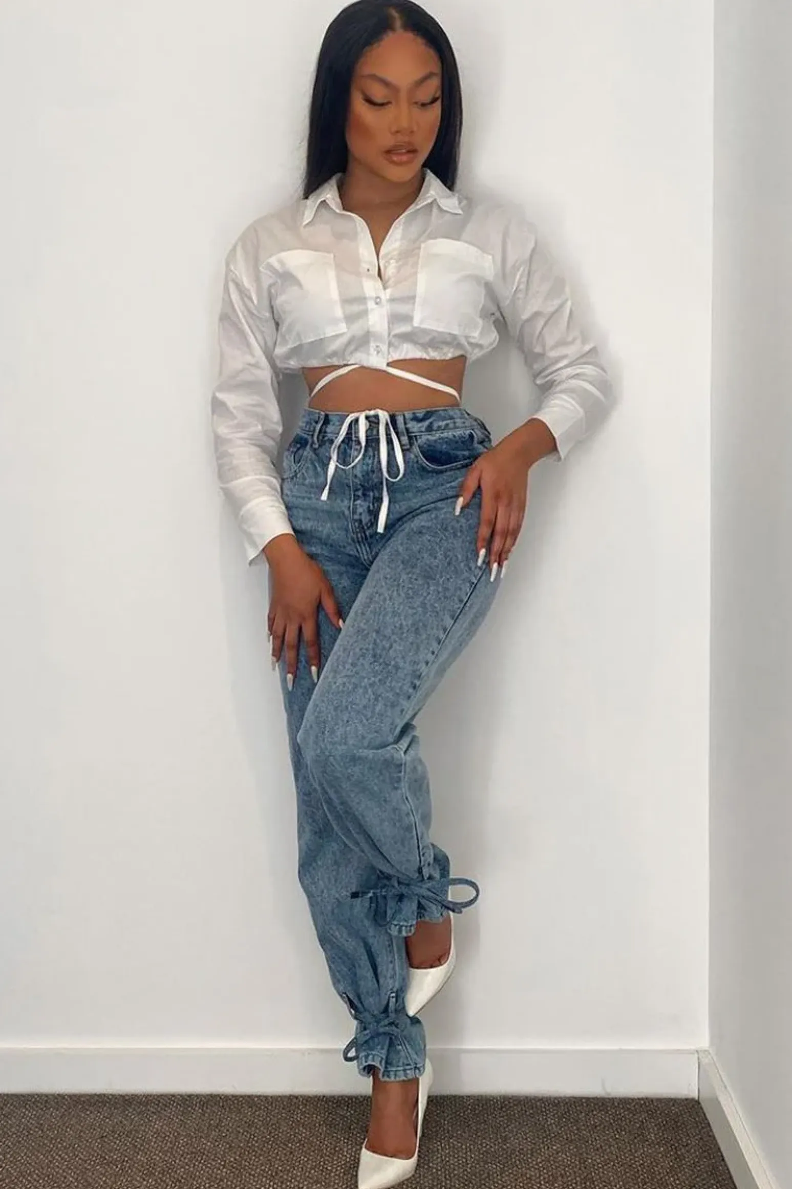 Rebellious Fashion White Cropped Wrap Around Shirt - Janeva