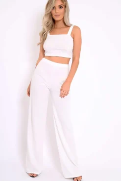 Rebellious Fashion White Crop Top and Trousers Co-ord Set - Kimmy