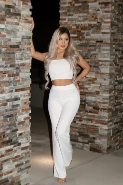 Rebellious Fashion White Crop Top and Trousers Co-ord Set - Kimmy