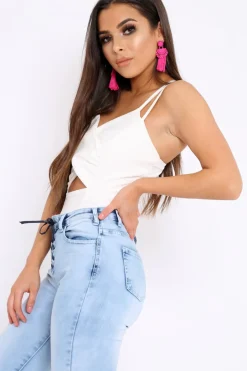 Rebellious Fashion White Cross Over Cut Out Bodysuit - Safia