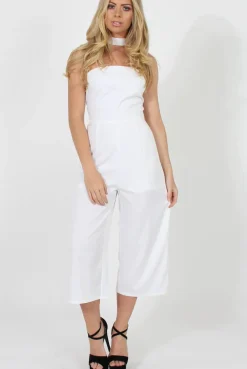 Rebellious Fashion White Culotte Choker Jumpsuit - Pixie