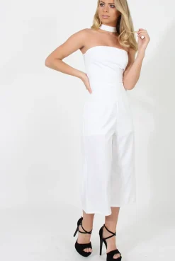 Rebellious Fashion White Culotte Choker Jumpsuit - Pixie