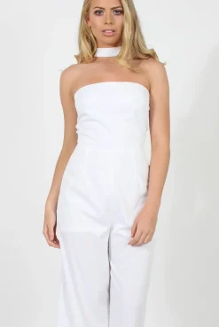 Rebellious Fashion White Culotte Choker Jumpsuit - Pixie
