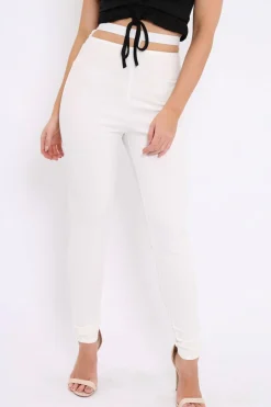 Rebellious Fashion White Cut Out Back Thong Trousers - Aanya